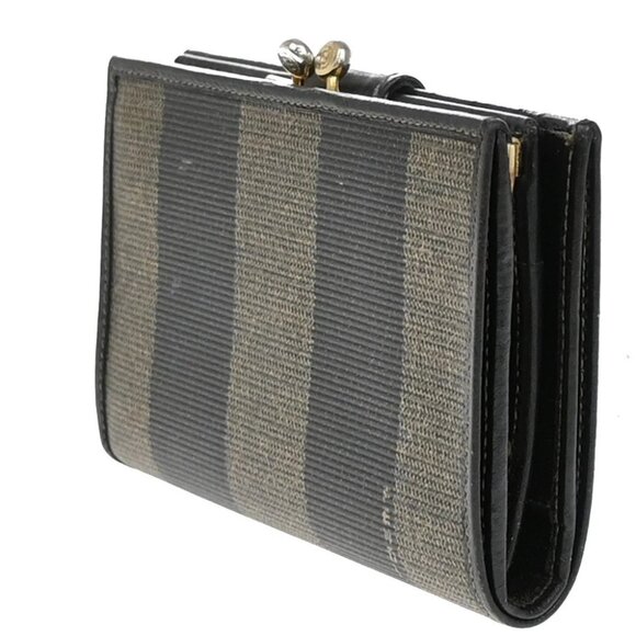FENDI Logo Pequin Pattern Bifold Comapct Wallet PVC Leather Brown Italy - Picture 4 of 14